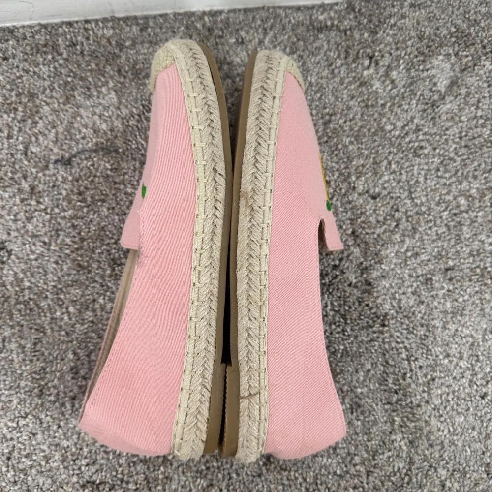 Top Moda Pink Lemon Embroidered Canvas‎ Espadrille Flats 8 W Fruit Resortwear